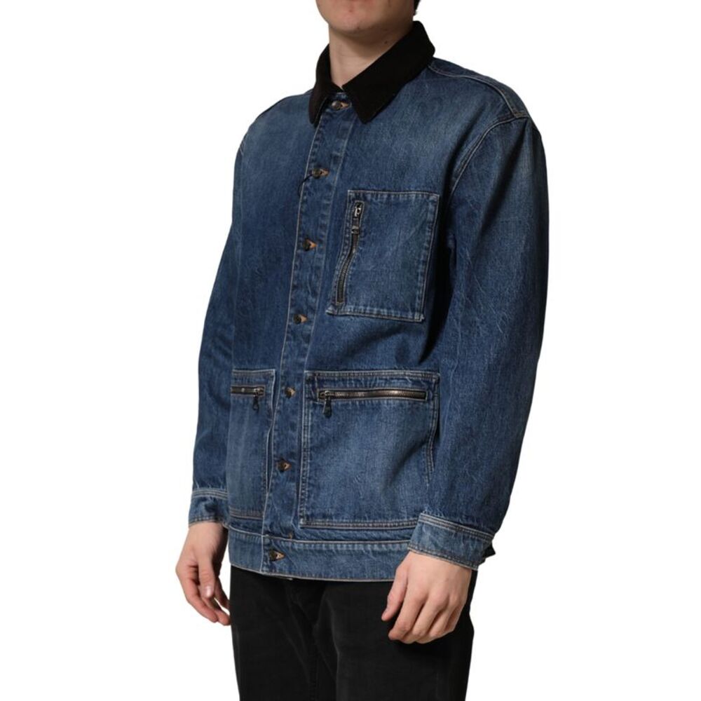 Dolce & Gabbana Black Blue Cotton Denim Blouson Men Men's Jacket - Picture 2 of 6